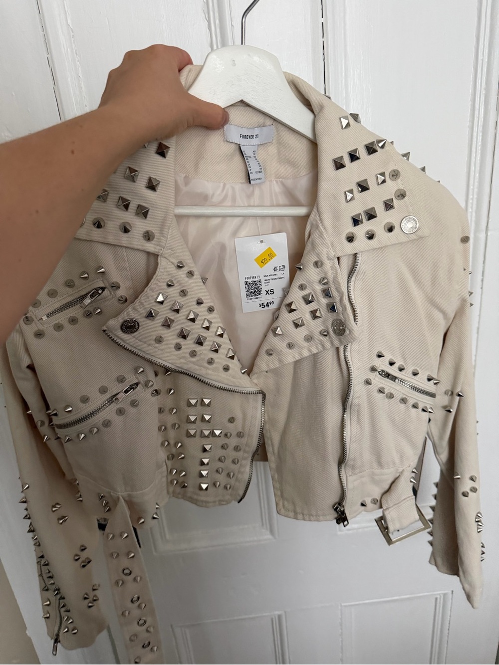 Forever 21 Cream Studded Moto Jacket